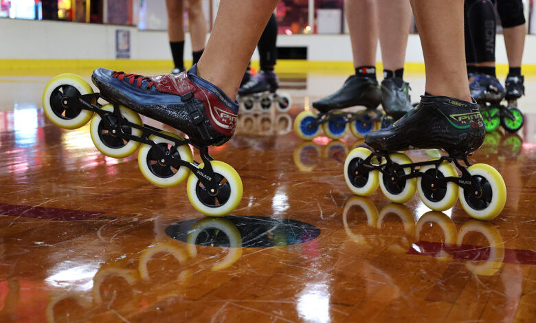 A pair of professional skating inline wheels